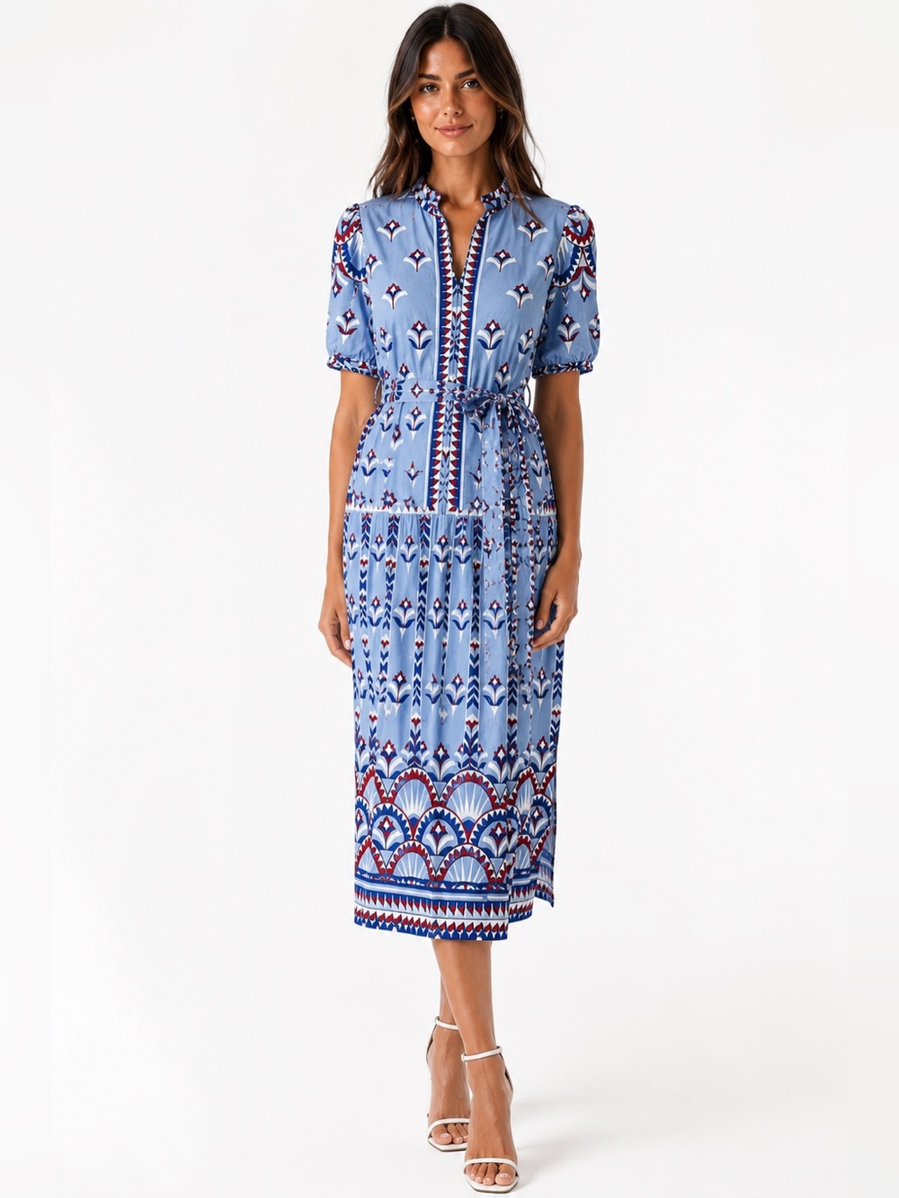 Banjanan Saylor Nautical Blue Paros Tile Maxi Dress Large NWOT
